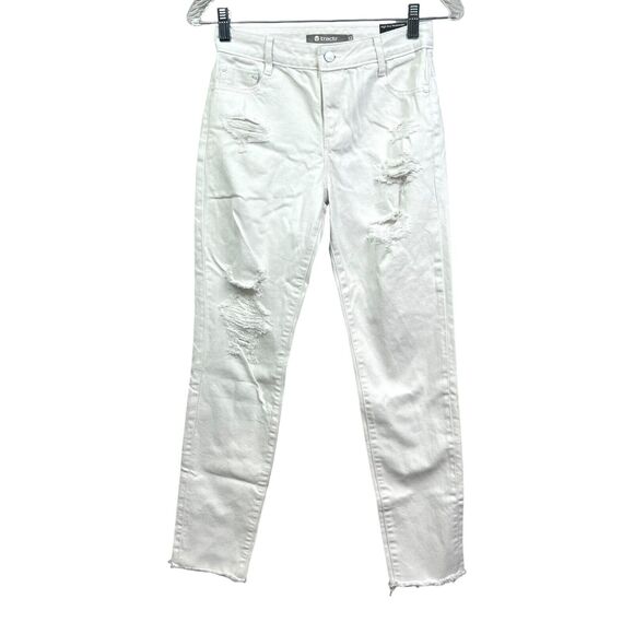 Tractr Womens Jeans Weekender Raw Hem Distressed‎ Casual High Rise White Sz 12 - Picture 1 of 6